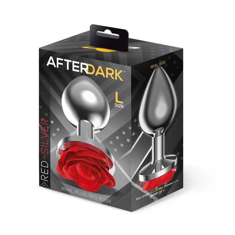 AFTERDARK - Silver Metal Anal Plug with Red Rose Base Size L — zdjęcie 4