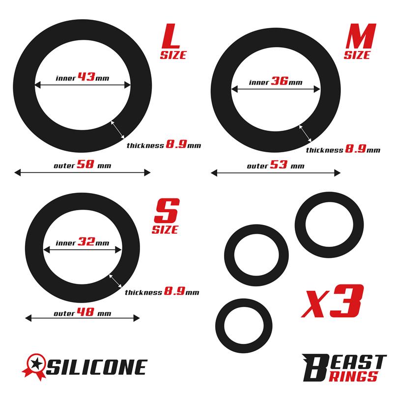 BEAST RINGS - Set of 3 Penis Rings Silicone S, M and L — zdjęcie 4