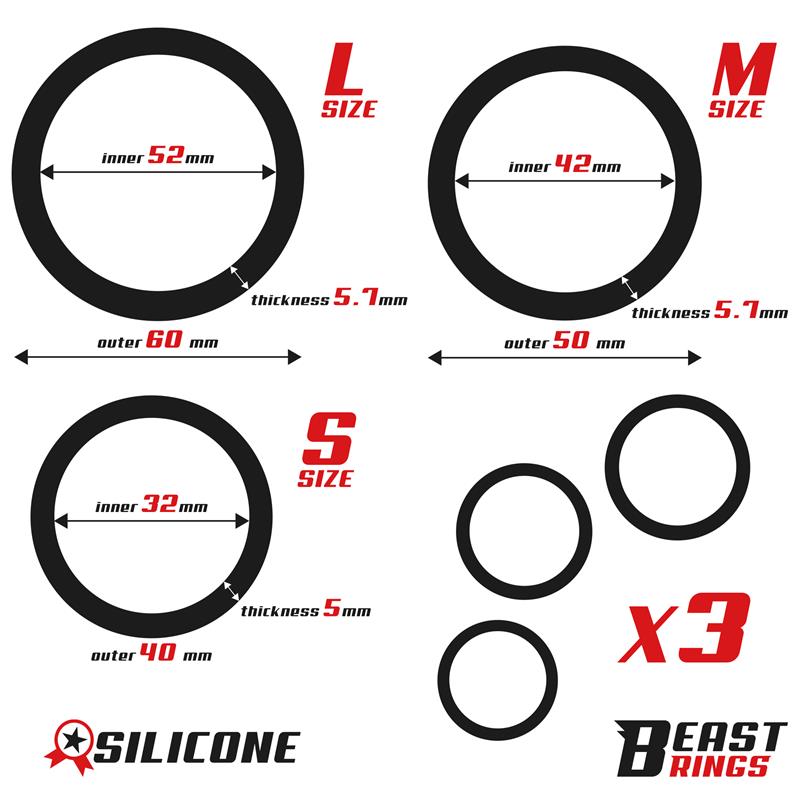 BEAST RINGS - Set of 3 Penis Rings Silicone S, M and L — zdjęcie 4