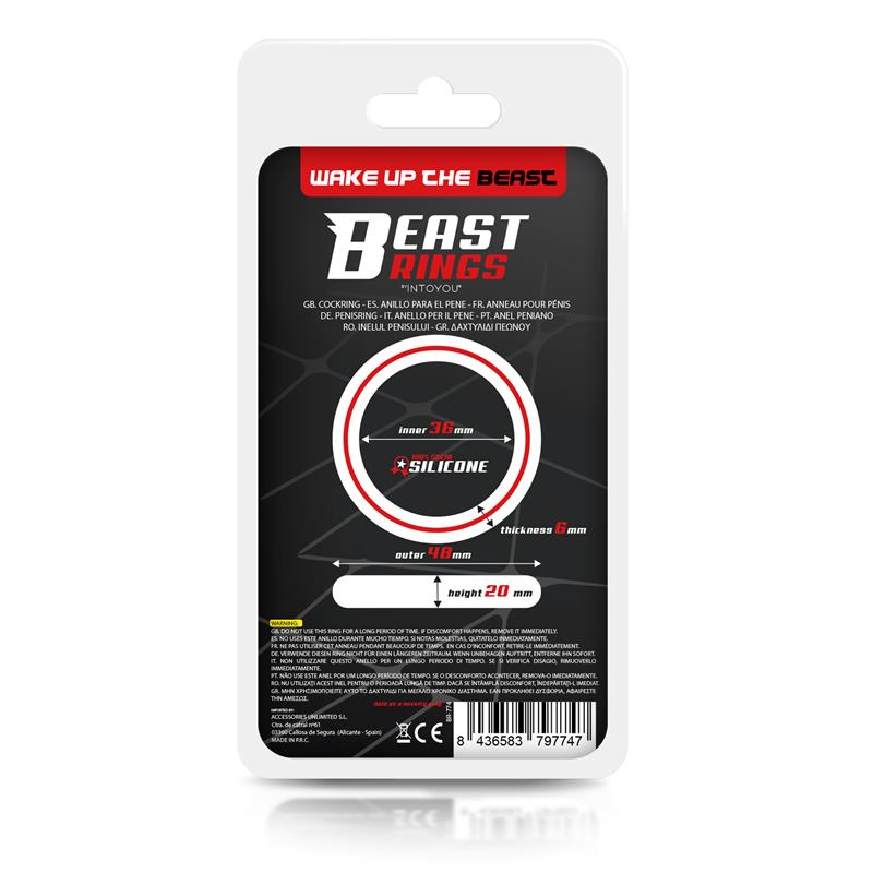 BEAST RINGS - Penis Ring 100% Solid Silicone 3.6 cm Red and Black — zdjęcie 4