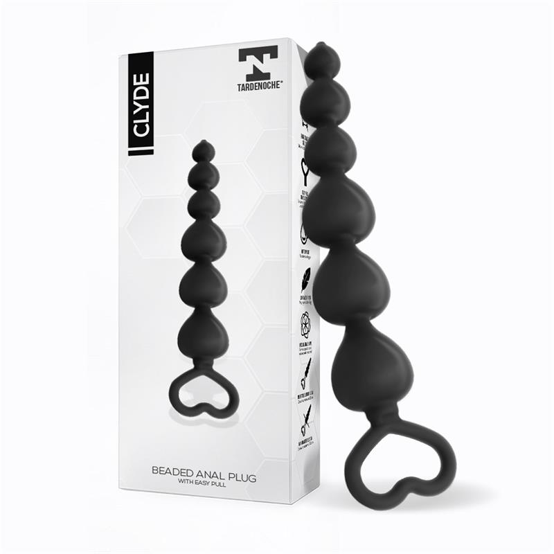 TARDENOCHE - Clyde Beaded Butt Plug with Easy Pull Ring Silicone Black