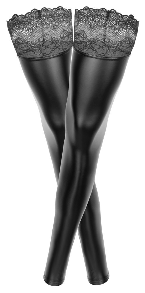 Poñczochy z wetlooku z koronk¹ XXXXL Noir Handmade — zdjęcie 3