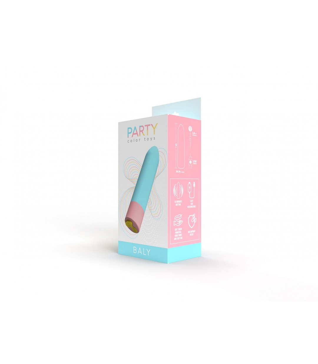 PARTY COLOR TOYS - BALY RECHARGEABLE VIBRATING BULLET 10 INTENSITIES BLUE